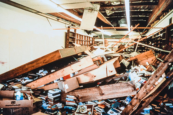 Image: Toppled bookcases